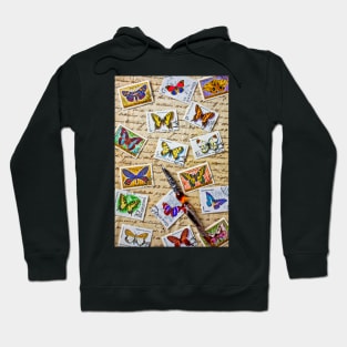Butterfly stamps and old document Hoodie